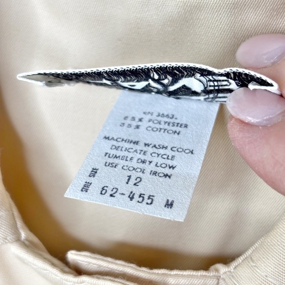 60s Melissa Lane Vintage Shirt Dress Size L‎ Beige Drawstring Waist Puff Sleeve - Picture 11 of 12